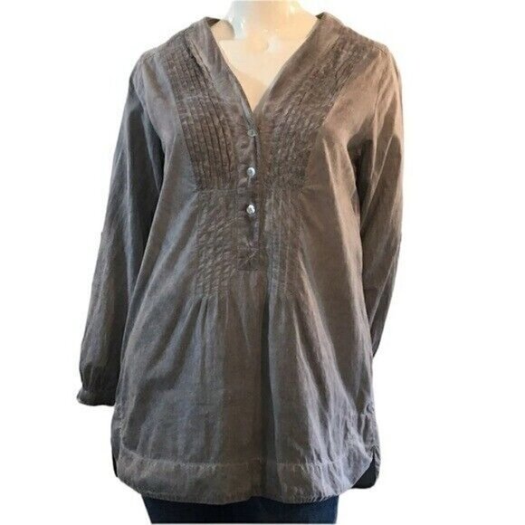 Soft Surroundings Gray Pigment Dyed Pin Tuck Pleated Popover Tunic Size medium - Picture 1 of 10